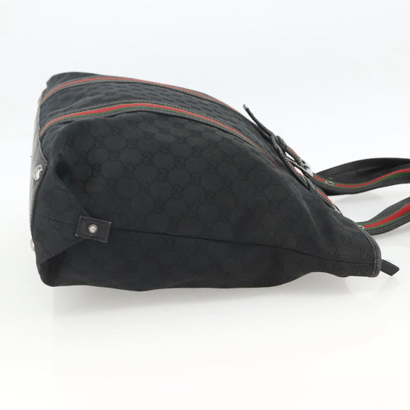 GUCCI GG Canvas Web Sherry Line Tote Bag Black Silver 132898 Auth mr2181