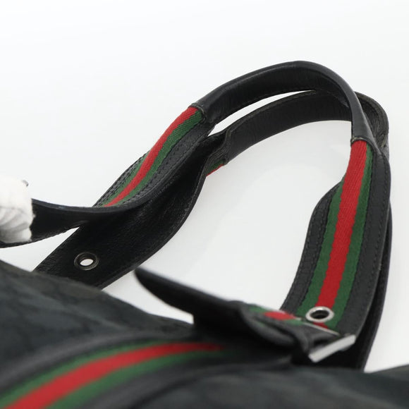 GUCCI GG Canvas Web Sherry Line Tote Bag Black Silver 132898 Auth mr2181