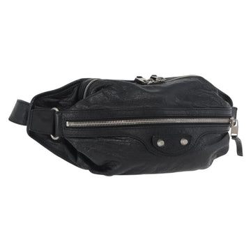 BALENCIAGA Body Bag Leather Black Silver Auth mr2182V