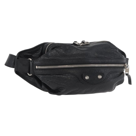 BALENCIAGA Body Bag Leather Black Silver Auth mr2182V