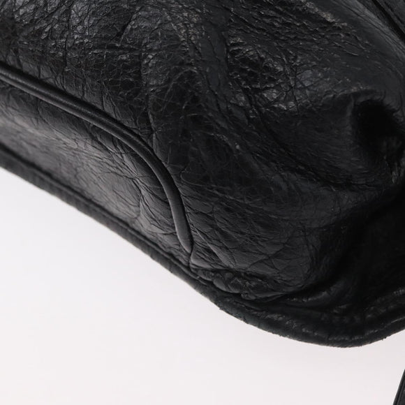 BALENCIAGA Body Bag Leather Black Silver Auth mr2182V