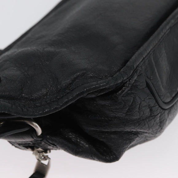 BALENCIAGA Body Bag Leather Black Silver Auth mr2182V