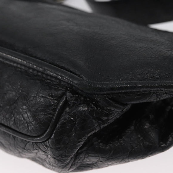 BALENCIAGA Body Bag Leather Black Silver Auth mr2182V