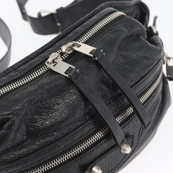 BALENCIAGA Body Bag Leather Black Silver Auth mr2182V