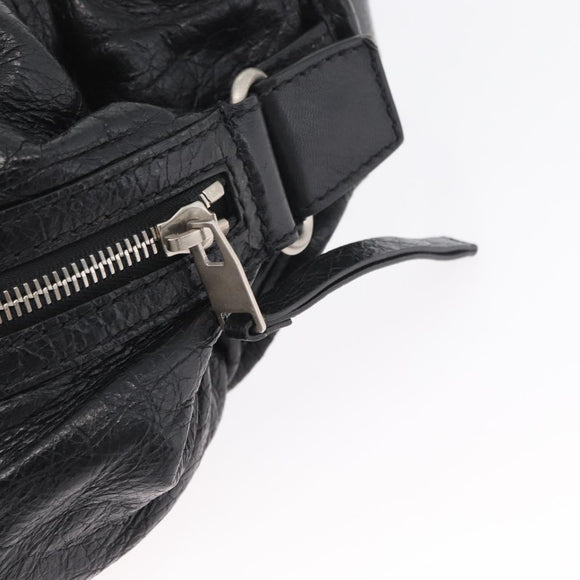 BALENCIAGA Body Bag Leather Black Silver Auth mr2182V