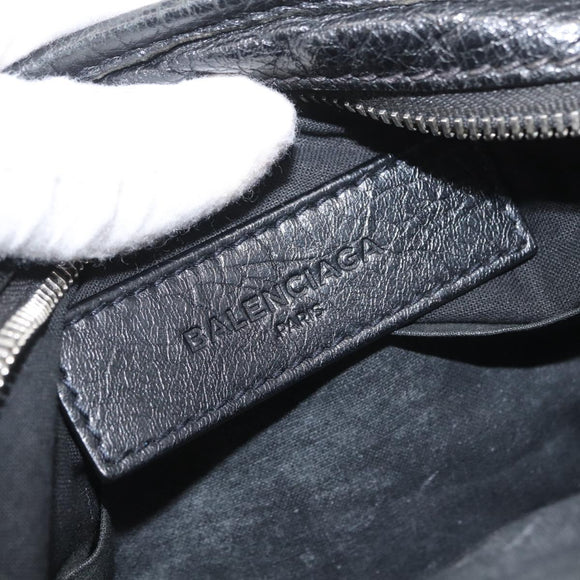 BALENCIAGA Body Bag Leather Black Silver Auth mr2182V