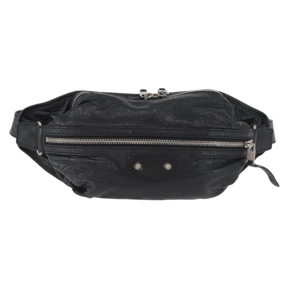 BALENCIAGA Body Bag Leather Black Silver Auth mr2182V