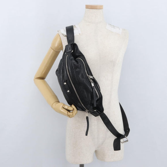 BALENCIAGA Body Bag Leather Black Silver Auth mr2182V