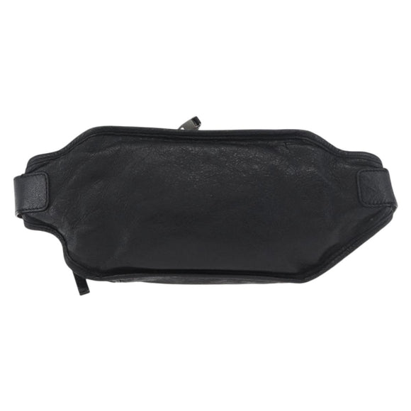 BALENCIAGA Body Bag Leather Black Silver Auth mr2182V