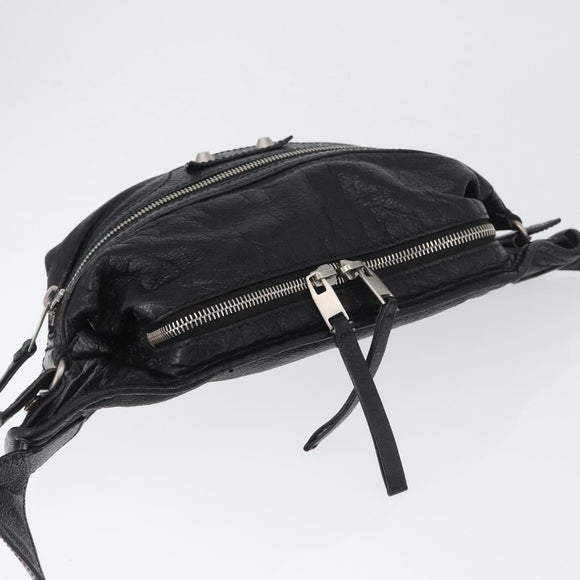 BALENCIAGA Body Bag Leather Black Silver Auth mr2182V