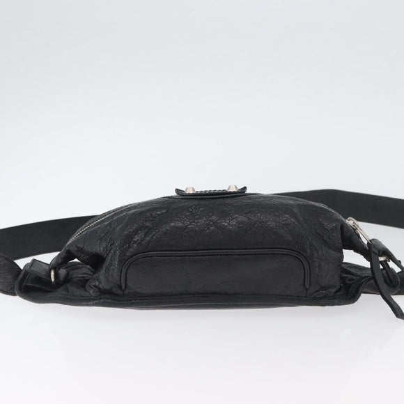 BALENCIAGA Body Bag Leather Black Silver Auth mr2182V