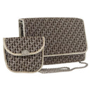 Christian Dior Trotter Canvas Chain Shoulder Bag Gold Auth mr2183-1