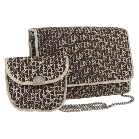 Christian Dior Trotter Canvas Chain Shoulder Bag Gold Auth mr2183