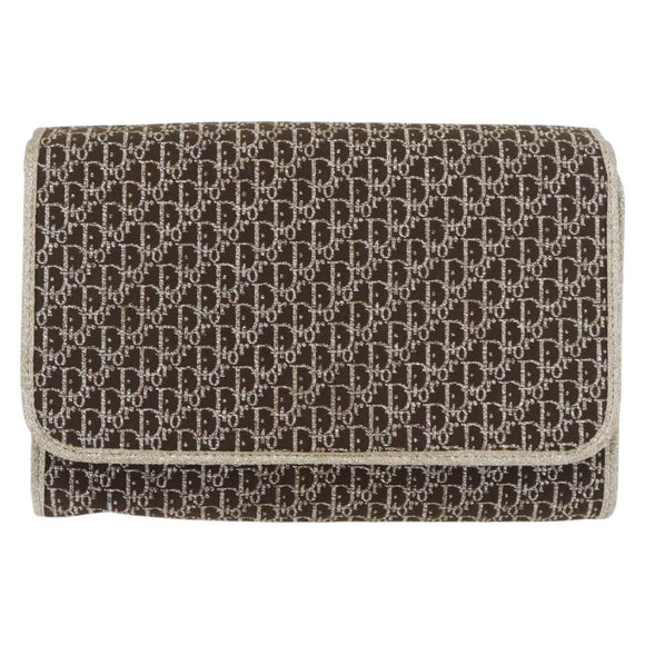 Christian Dior Trotter Canvas Chain Shoulder Bag Gold Auth mr2183