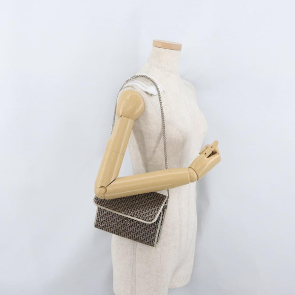 Christian Dior Trotter Canvas Chain Shoulder Bag Gold Auth mr2183