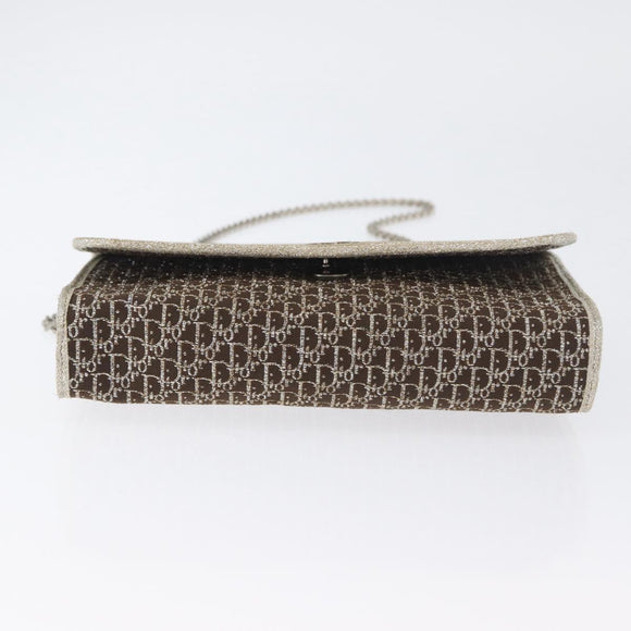 Christian Dior Trotter Canvas Chain Shoulder Bag Gold Auth mr2183