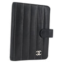 CHANEL Mademoiselle Agenda Day Planner Cover Leather Silver Black CC Auth mr2185-1