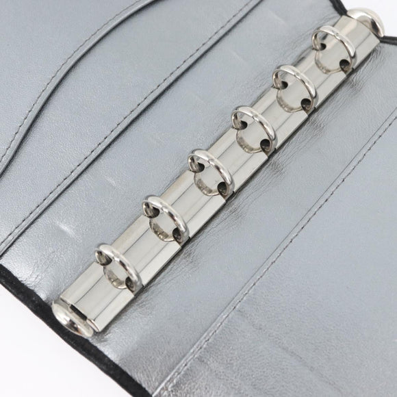 CHANEL Mademoiselle Agenda Day Planner Cover Leather Silver Black CC Auth mr2185