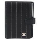 CHANEL Mademoiselle Agenda Day Planner Cover Leather Silver Black CC Auth mr2185-2