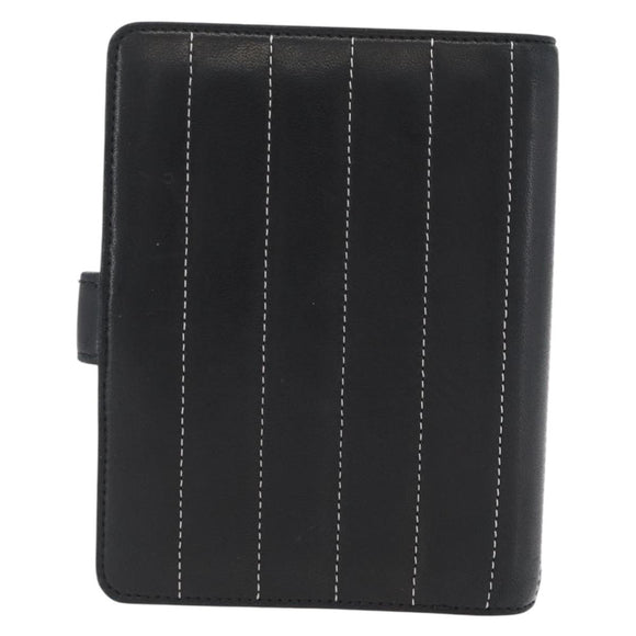 CHANEL Mademoiselle Agenda Day Planner Cover Leather Silver Black CC Auth mr2185