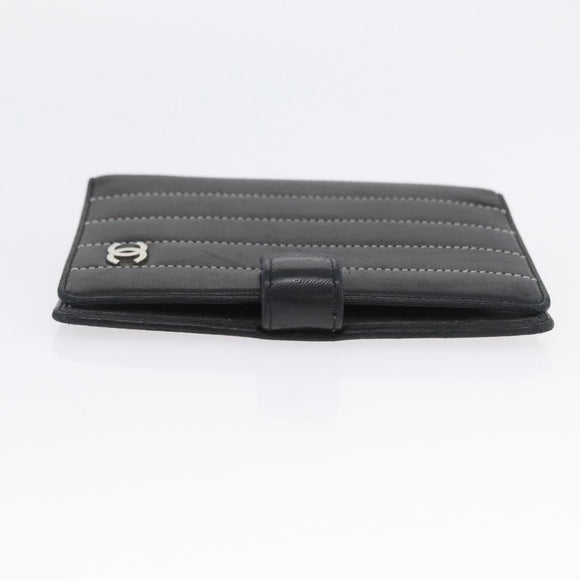 CHANEL Mademoiselle Agenda Day Planner Cover Leather Silver Black CC Auth mr2185