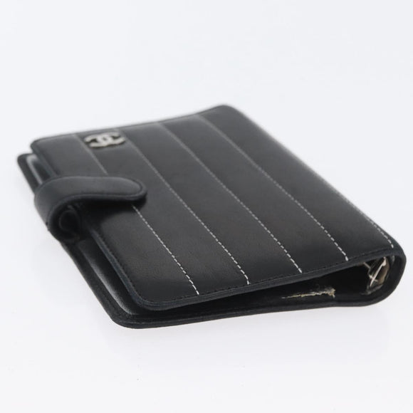 CHANEL Mademoiselle Agenda Day Planner Cover Leather Silver Black CC Auth mr2185