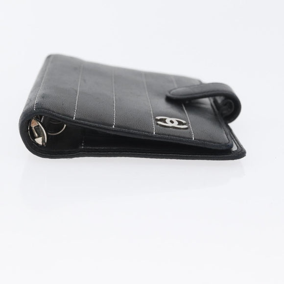 CHANEL Mademoiselle Agenda Day Planner Cover Leather Silver Black CC Auth mr2185