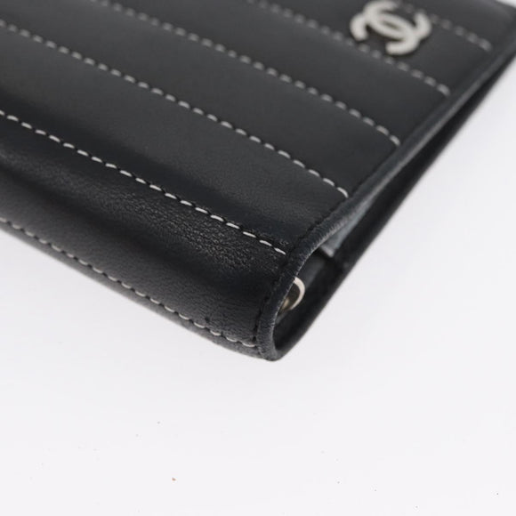 CHANEL Mademoiselle Agenda Day Planner Cover Leather Silver Black CC Auth mr2185