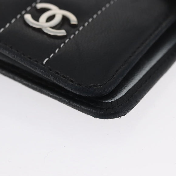 CHANEL Mademoiselle Agenda Day Planner Cover Leather Silver Black CC Auth mr2185