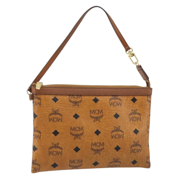 MCM Vicetos Logogram Accessory Pouch PVC Leather Brown Gold Auth mr2192