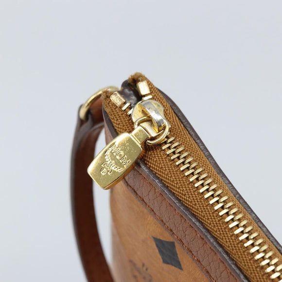MCM Vicetos Logogram Accessory Pouch PVC Leather Brown Gold Auth mr2192
