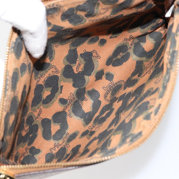 MCM Vicetos Logogram Accessory Pouch PVC Leather Brown Gold Auth mr2192
