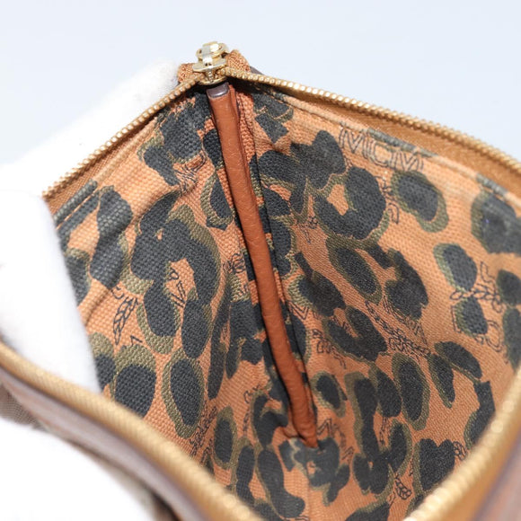 MCM Vicetos Logogram Accessory Pouch PVC Leather Brown Gold Auth mr2192