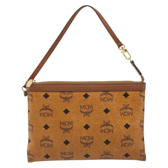 MCM Vicetos Logogram Accessory Pouch PVC Leather Brown Gold Auth mr2192