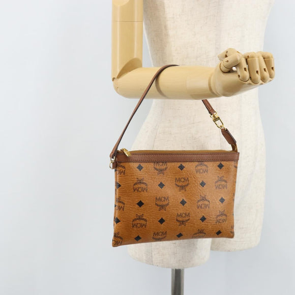 MCM Vicetos Logogram Accessory Pouch PVC Leather Brown Gold Auth mr2192