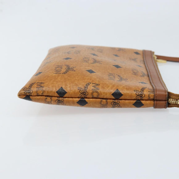 MCM Vicetos Logogram Accessory Pouch PVC Leather Brown Gold Auth mr2192