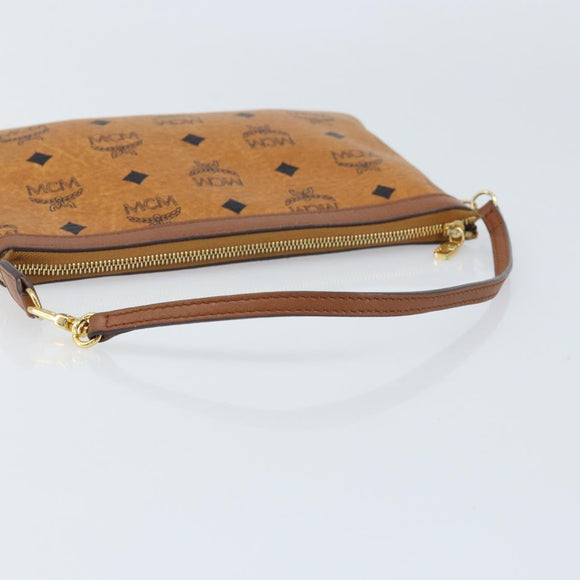 MCM Vicetos Logogram Accessory Pouch PVC Leather Brown Gold Auth mr2192