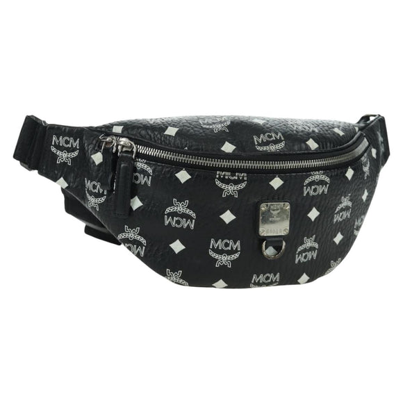 MCM Vicetos Logogram Body Bag Leather Black Silver Auth mr2198V