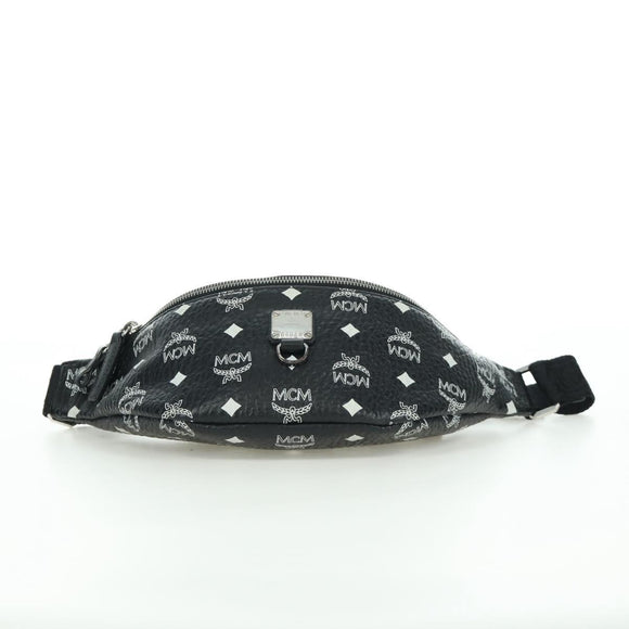 MCM Vicetos Logogram Body Bag Leather Black Silver Auth mr2198V