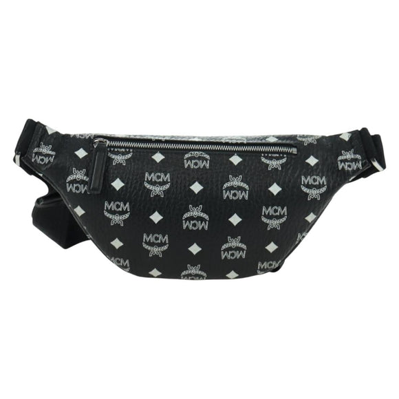MCM Vicetos Logogram Body Bag Leather Black Silver Auth mr2198V