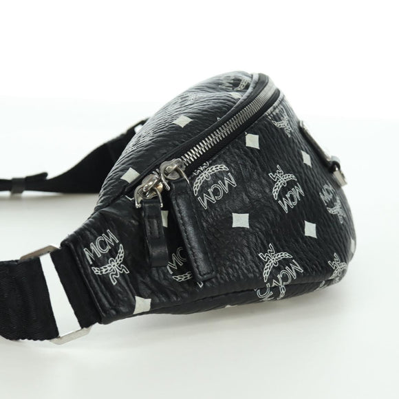 MCM Vicetos Logogram Body Bag Leather Black Silver Auth mr2198V