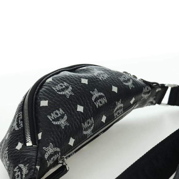 MCM Vicetos Logogram Body Bag Leather Black Silver Auth mr2198V
