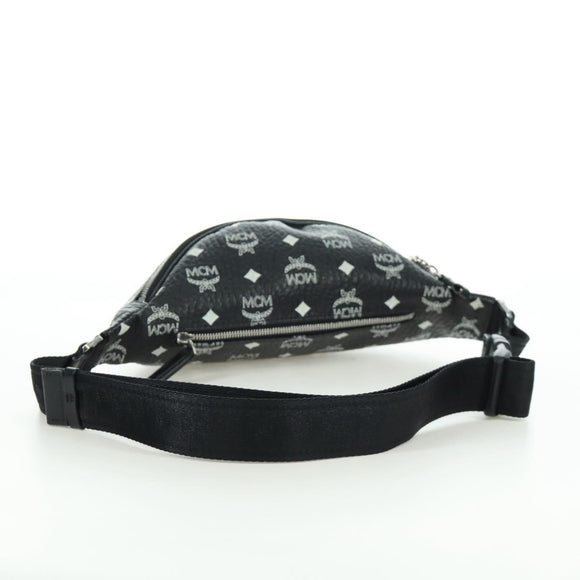 MCM Vicetos Logogram Body Bag Leather Black Silver Auth mr2198V