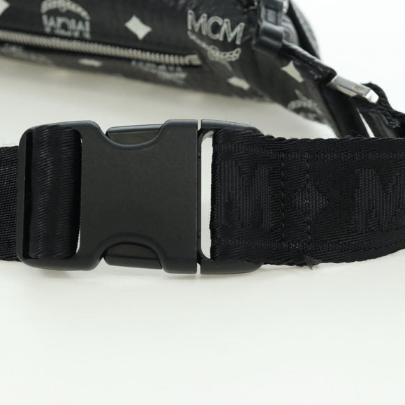 MCM Vicetos Logogram Body Bag Leather Black Silver Auth mr2198V