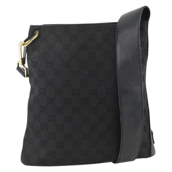 GUCCI GG Canvas Shoulder Bag Black Gold 91761 Auth mr2200