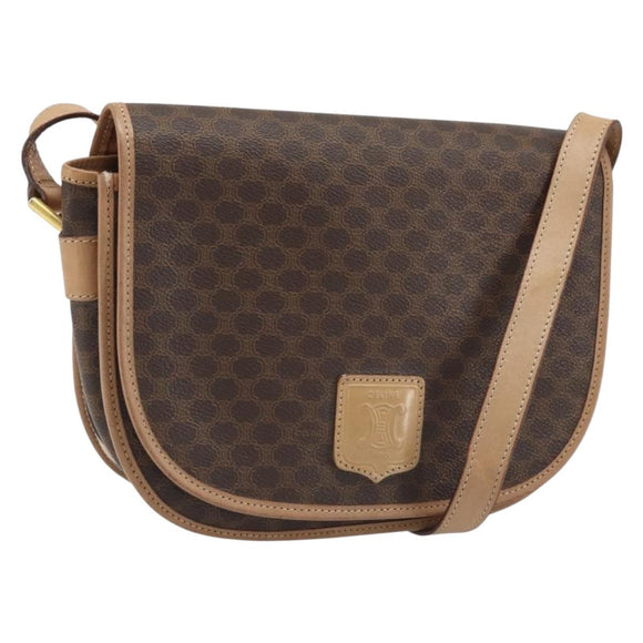 CELINE Macadam Canvas Shoulder Bag PVC Leather Brown Gold Auth mr2202
