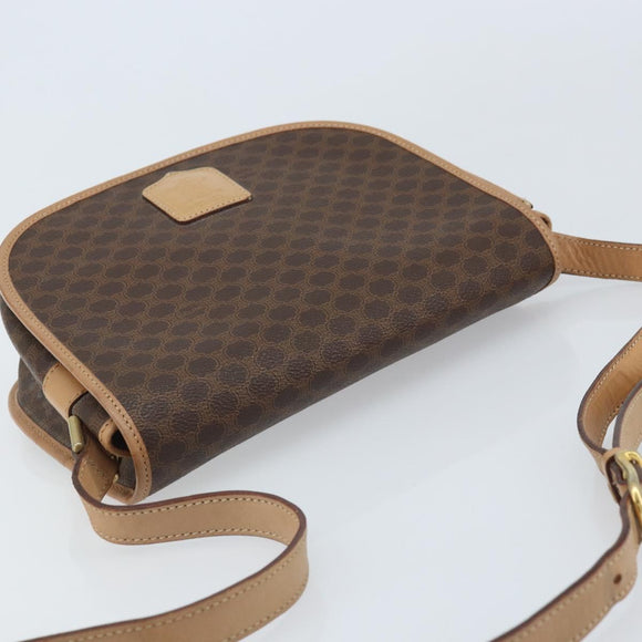 CELINE Macadam Canvas Shoulder Bag PVC Leather Brown Gold Auth mr2202