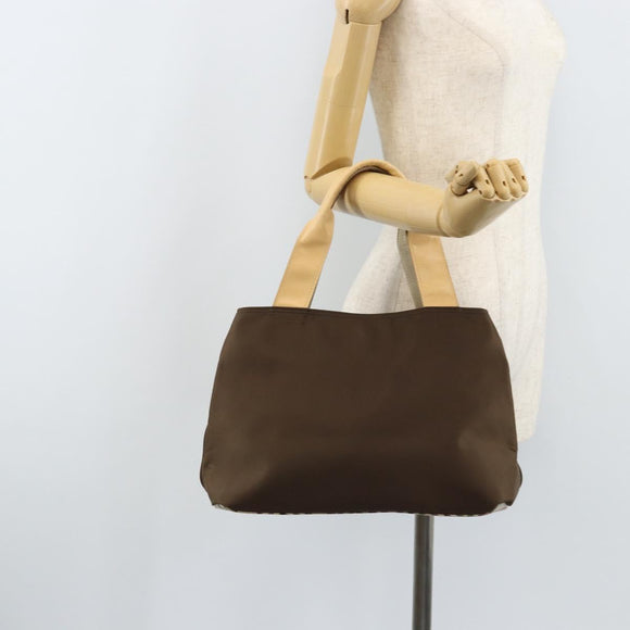 BURBERRY Hand Bag Nylon Brown Silver Auth mr2204