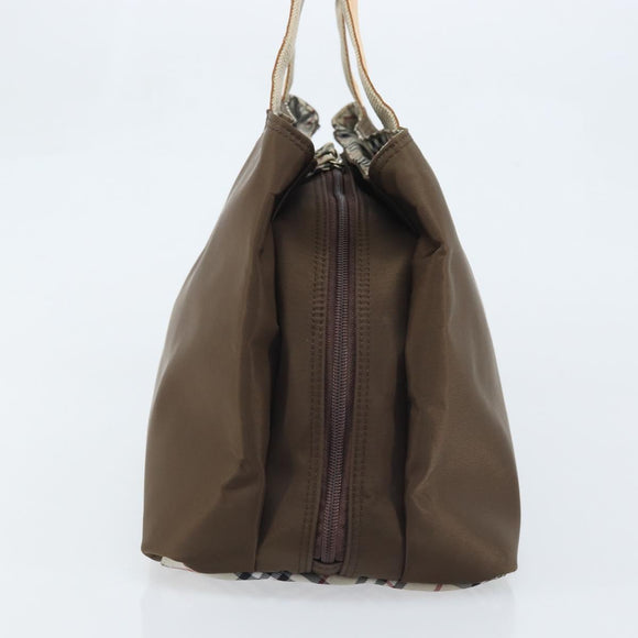 BURBERRY Hand Bag Nylon Brown Silver Auth mr2204