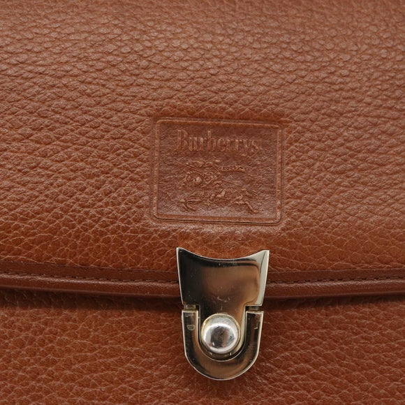 Burberrys Hand Bag Leather 2way Brown Silver Auth mr2205